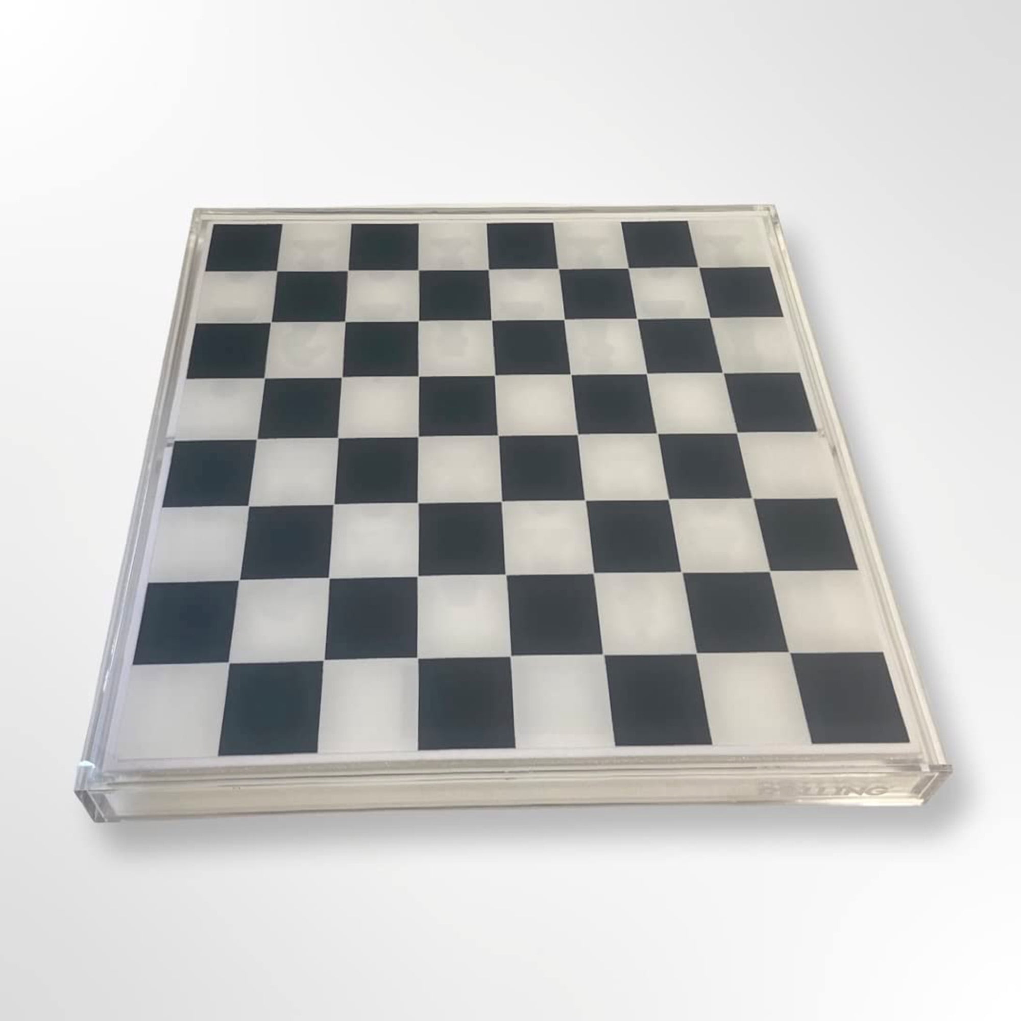 Rolling 66 Checkers & Chess Board Set with Acrylic Board & Chess Pieces, Clear White