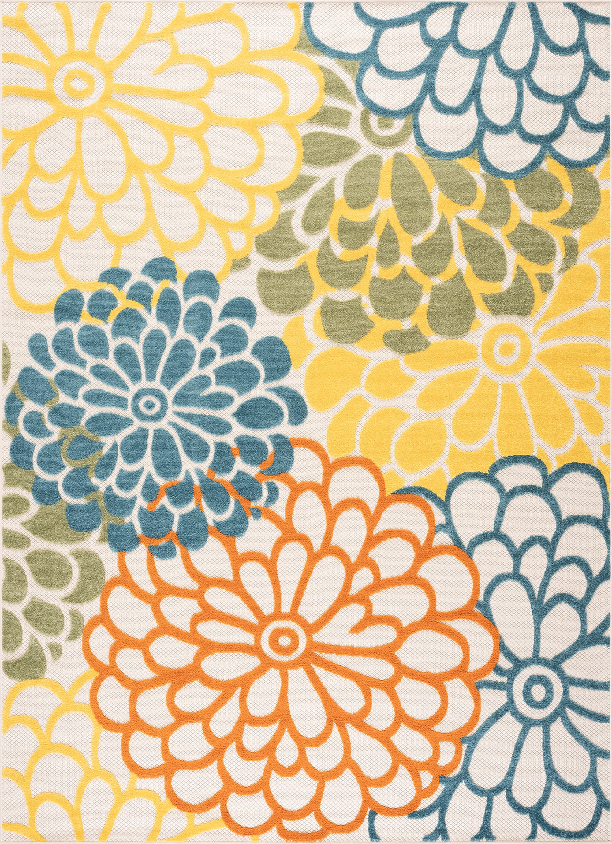 Oasis Modern Floral Gold and Orange Polypropylene Indoor Outdoor Area Rug, 7'x9' Rectangle