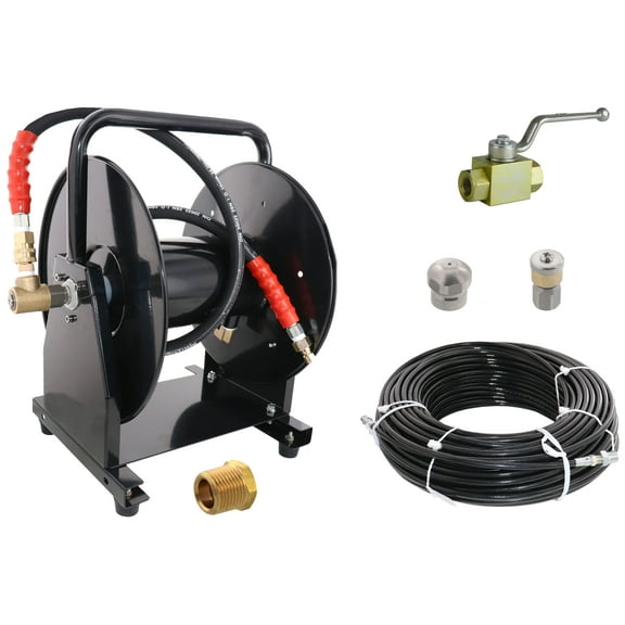 Scheiffer Sewer Jetter Kit - Ball Valve Hose Reel 1/8" x 200' Hose and Nozzles