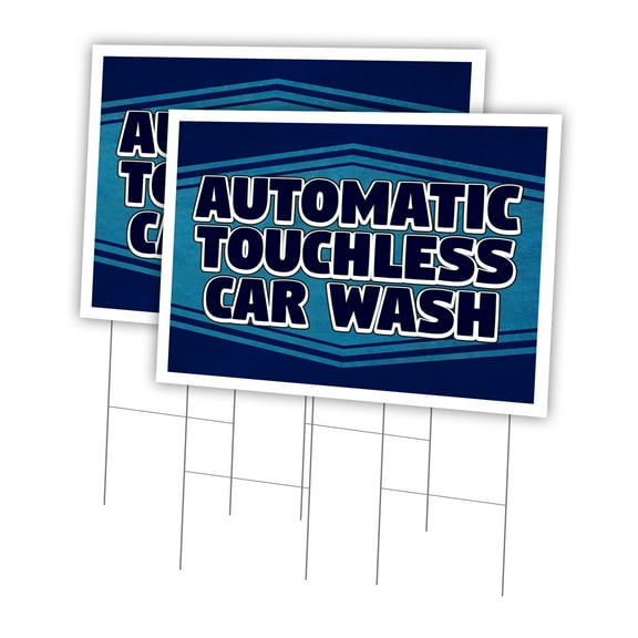 Automatic Touchless Car Wash 2 Pack Of 24" x 36" Yard Sign & Stake | Advertise Your Business | Stake Included Image On Front Only | Made in The USA