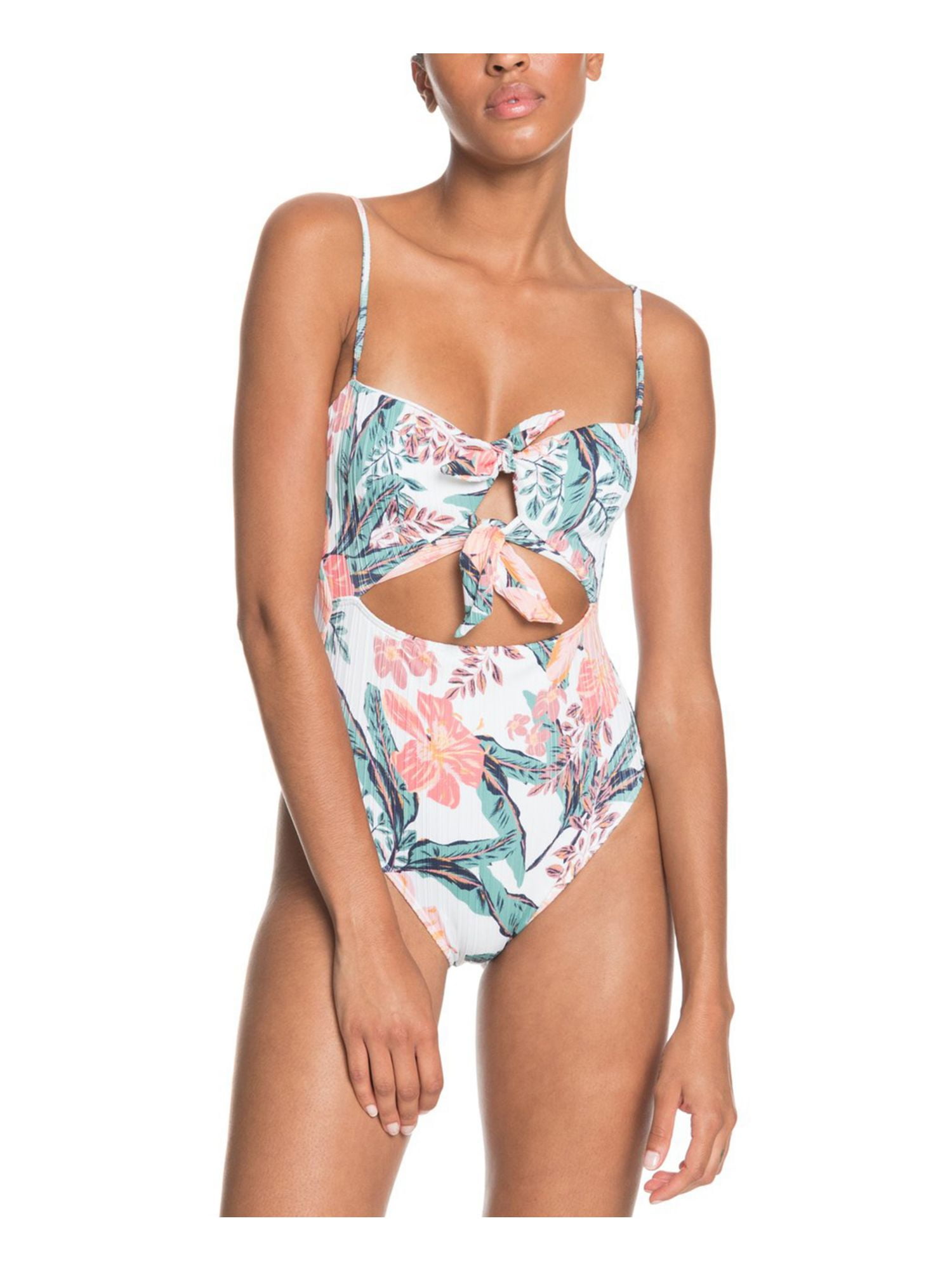 Handel Weekendtas Meer ROXY Women's White Printed Stretch Cutout Adjustable Tie-Front Sweetheart  Moderate Coverage One Piece Swimsuit S - Walmart.com