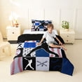 thumbnail image 2 of Castle Fairy Sport Baseball Collage Twin Comforter Sets 2pcs, Geometric Plaid Bedding Set, Navy Red Black,Black Reversible,1 Comforter and 1 Pillowcase, 2 of 6