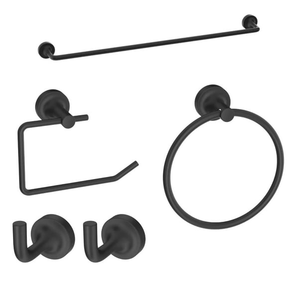 Better Homes & Gardens 4-Piece Matte Black Bathroom Hardware Set – Towel Bar, Towel Ring, Robe Hooks & Toilet Paper Holder