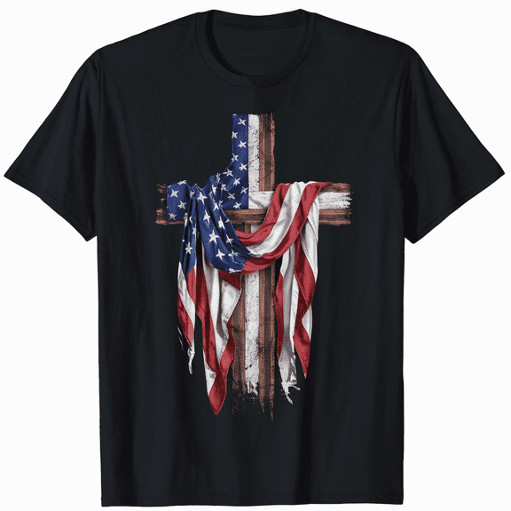 American Flag Christian Cross Jesus 4th Of July Men Women T-Shirt