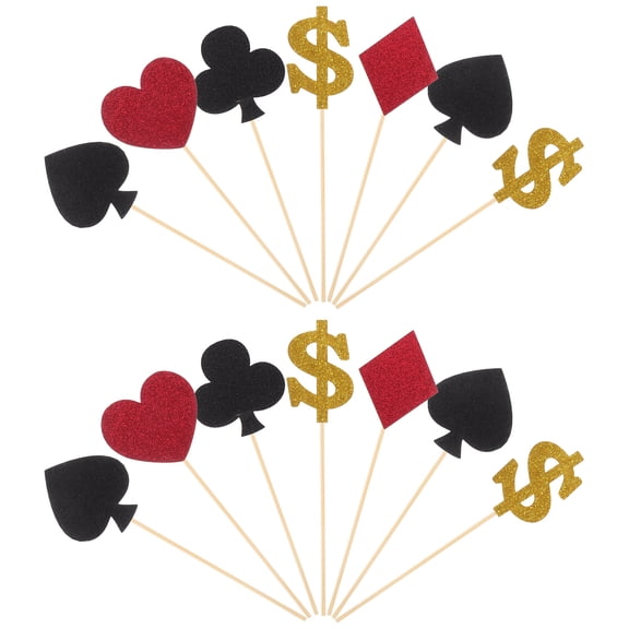 Toddmomy 27pcs Glitter Cake Toppers Theme Picks Creative Poker Decorations for Birthday Party Dessert Insert Favor (9pcs in 1 Set)