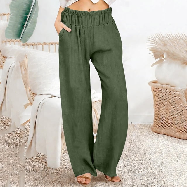 TaTaai Women Loose Fit Solid Cotton Linen Wide Leg Long Pants Casual Ladies Weekend Outdoor Vacation Wear Breathable No Fading Soft Stylish Versatile Trousers Gift