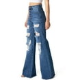 thumbnail image 2 of Vibrant MIU Womens Juniors High Rise Ripped Wide Leg Flare Jeans (Medium Denim, 1), 2 of 5