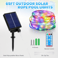 thumbnail image 6 of 65ft Solar Pool Lights for Above Ground Pools, 180 LED Solar Strip Lights Outdoor Waterproof with Remote, 8 Color Modes for Swimming Pool Frame and Trampoline Lights, 6 of 6