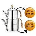 thumbnail image 2 of Korkmaz Cintemani Stainless Steel Double Turkish Tea Pot Set with Metal Handles, Birthday, Wedding, Christmas Gift, Silver, 3.2 qt, 2 of 4
