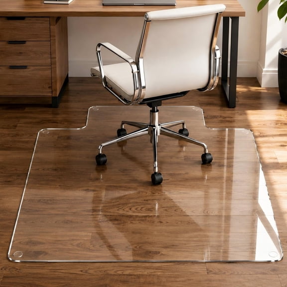 Easy4Home 53"x45" Glass Chair Mat for Office Chairs, Irregular Shape Tempered Glass Floor Protector Heavy Duty Desk Chair Mat, Clear
