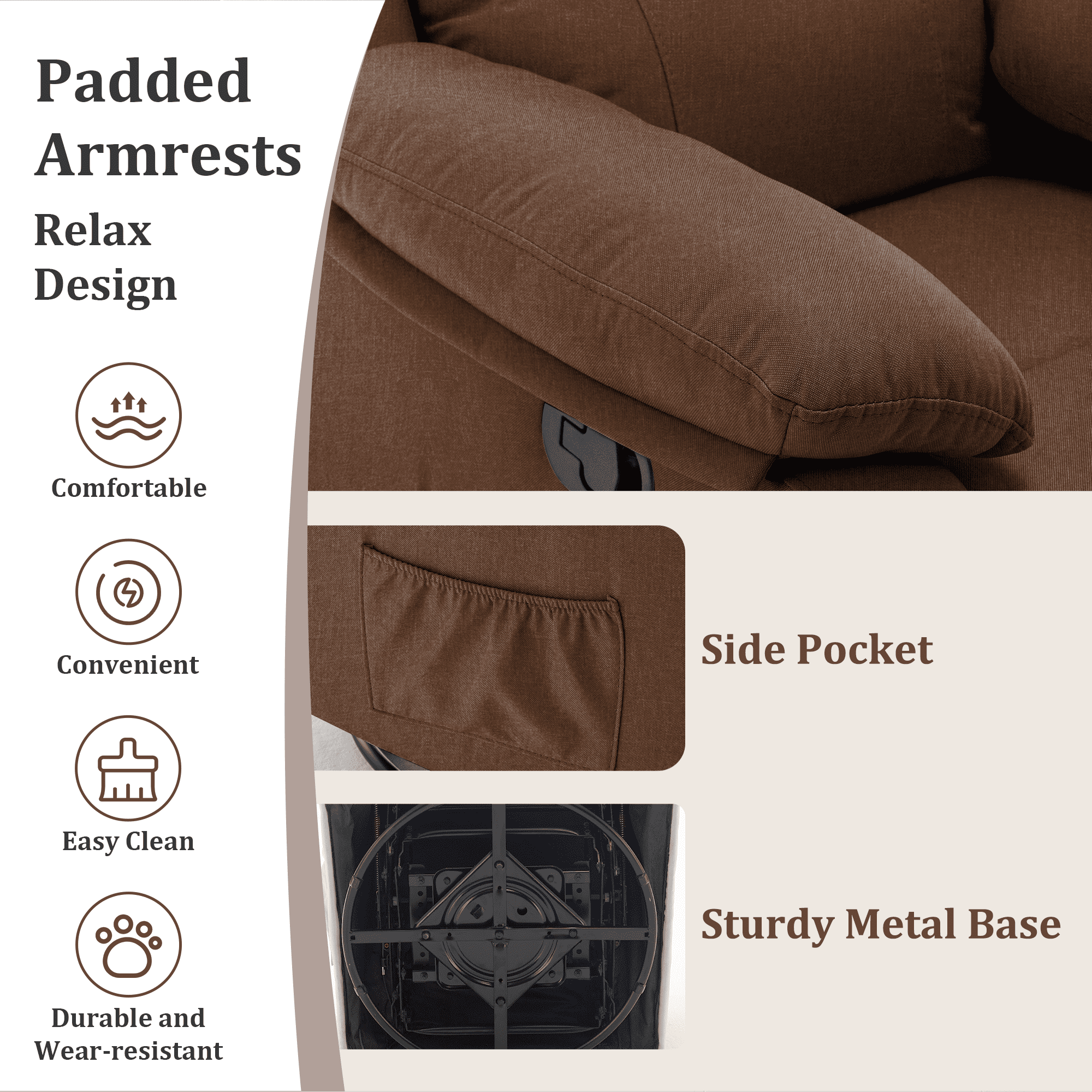 Korser Swivel Rocker Small Recliner Chair for Small Spaces for Living Room,Nursery,Brown