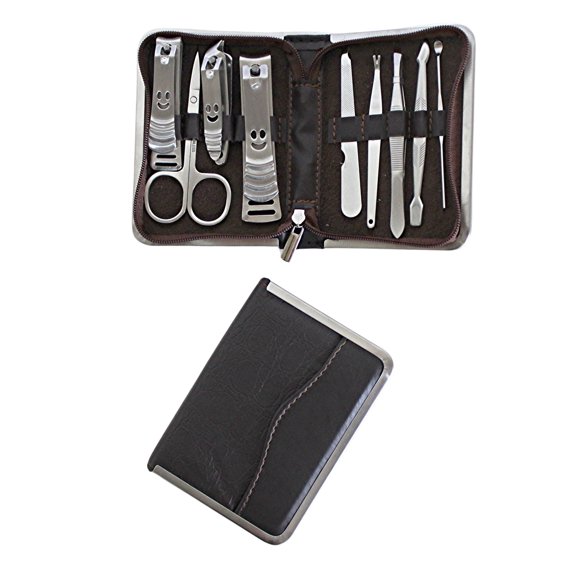 Dependable Industries Inc. Essentials Manicure Pedicure Gift Set Nail Clipper 9 In 1 Nail Clipper Set Personal Care Tools with Faux Leather Zippered Case Unisex Stainless Steel