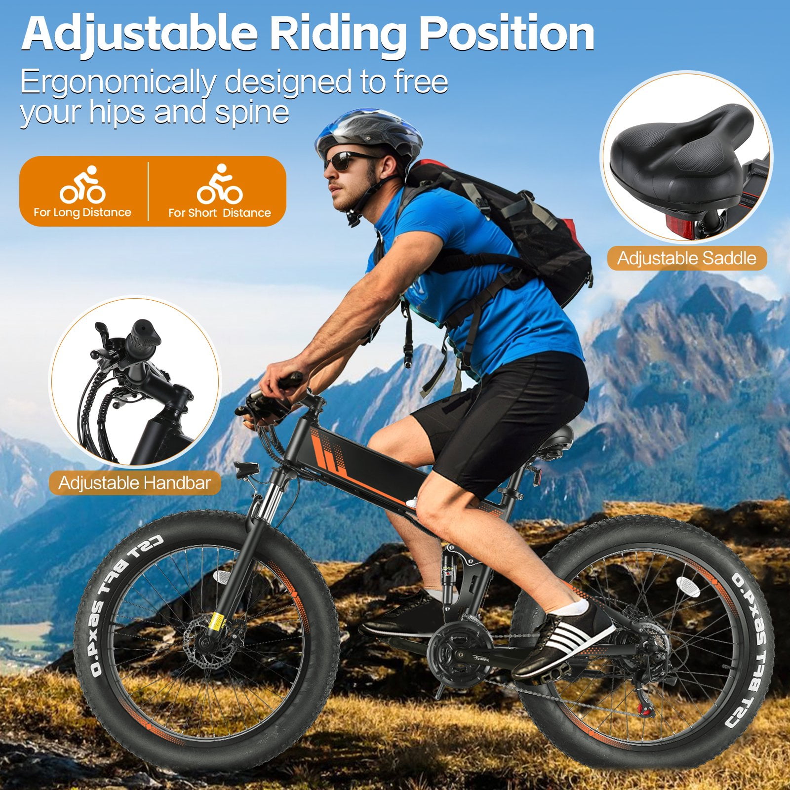 Elifine 26"x4" Folding Fat Tire Electric Bike, Full Suspensions, 500W Ebike, 5 Riding Modes, 48V 10.4Ah Battery, 21 Speed, LCD, All Terrain E Bike for Adult UL2849