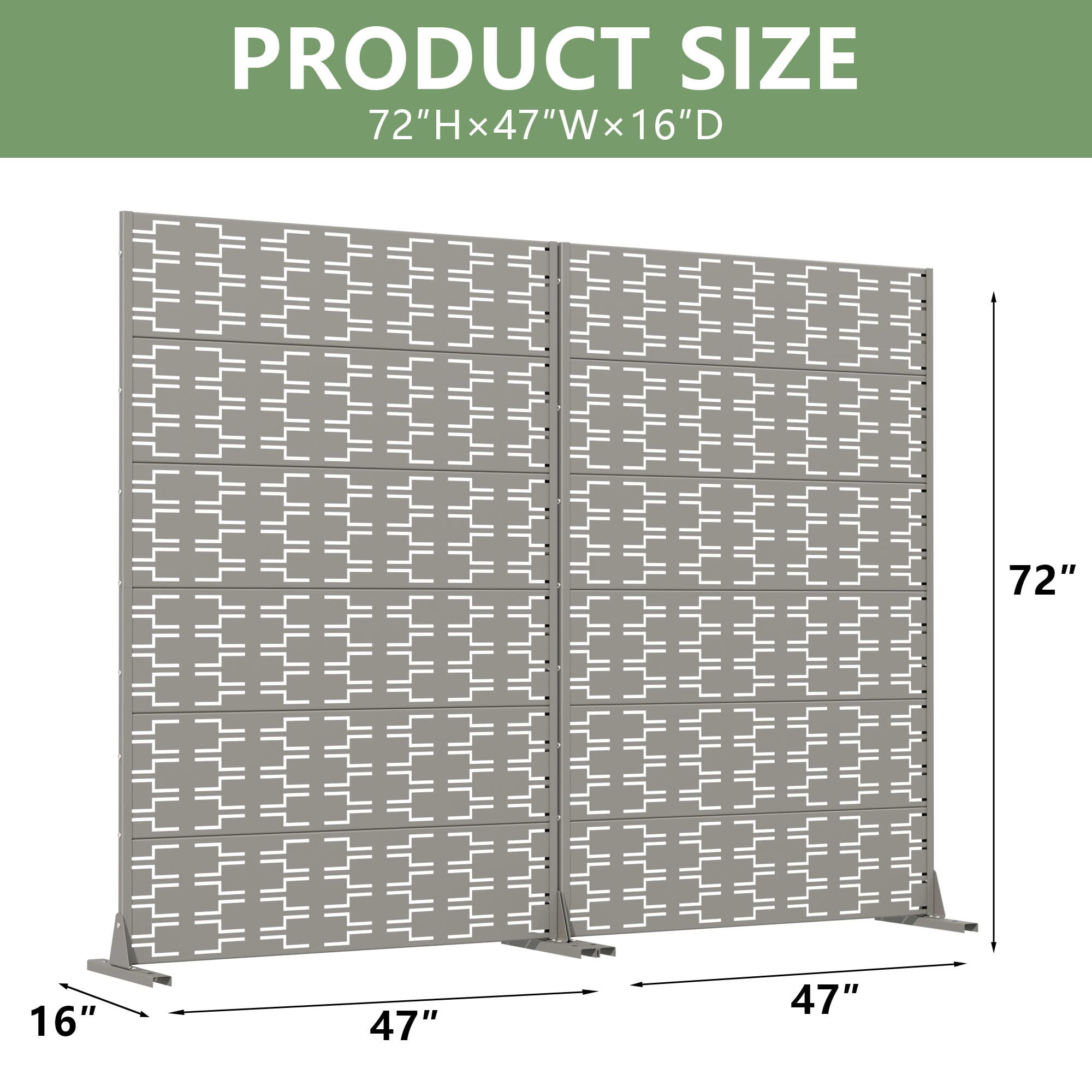 MAYEERTY 2-Piece Outdoor Metal Privacy Screen 6ft × 4ft Gray, 6-Panel Brick Pattern Decorative Screen for Garden