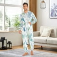 thumbnail image 5 of 1 Piece Adult Onesie Pajamas Cozy & Loose-Fit Sleepsuit Loungewear with Pockets Blue Leaves Medium, 5 of 7