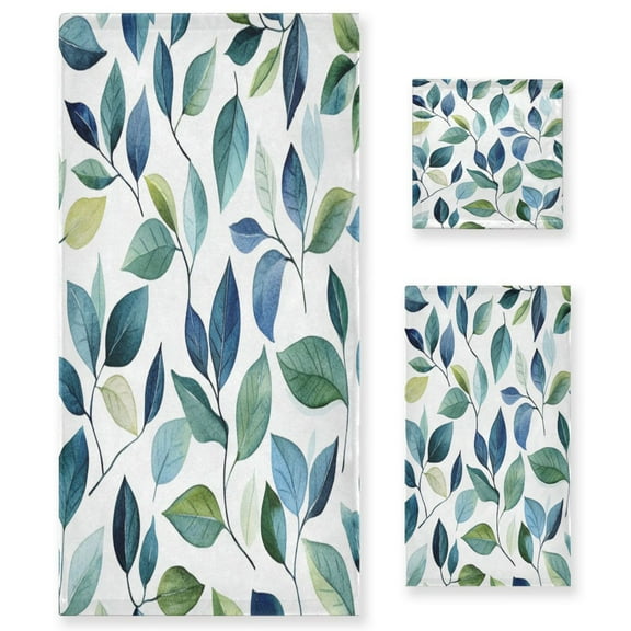 3 Sizes of Towel Sets Including Bath Towel Hand Towel and Washcloth for Daily Use Blue and Green