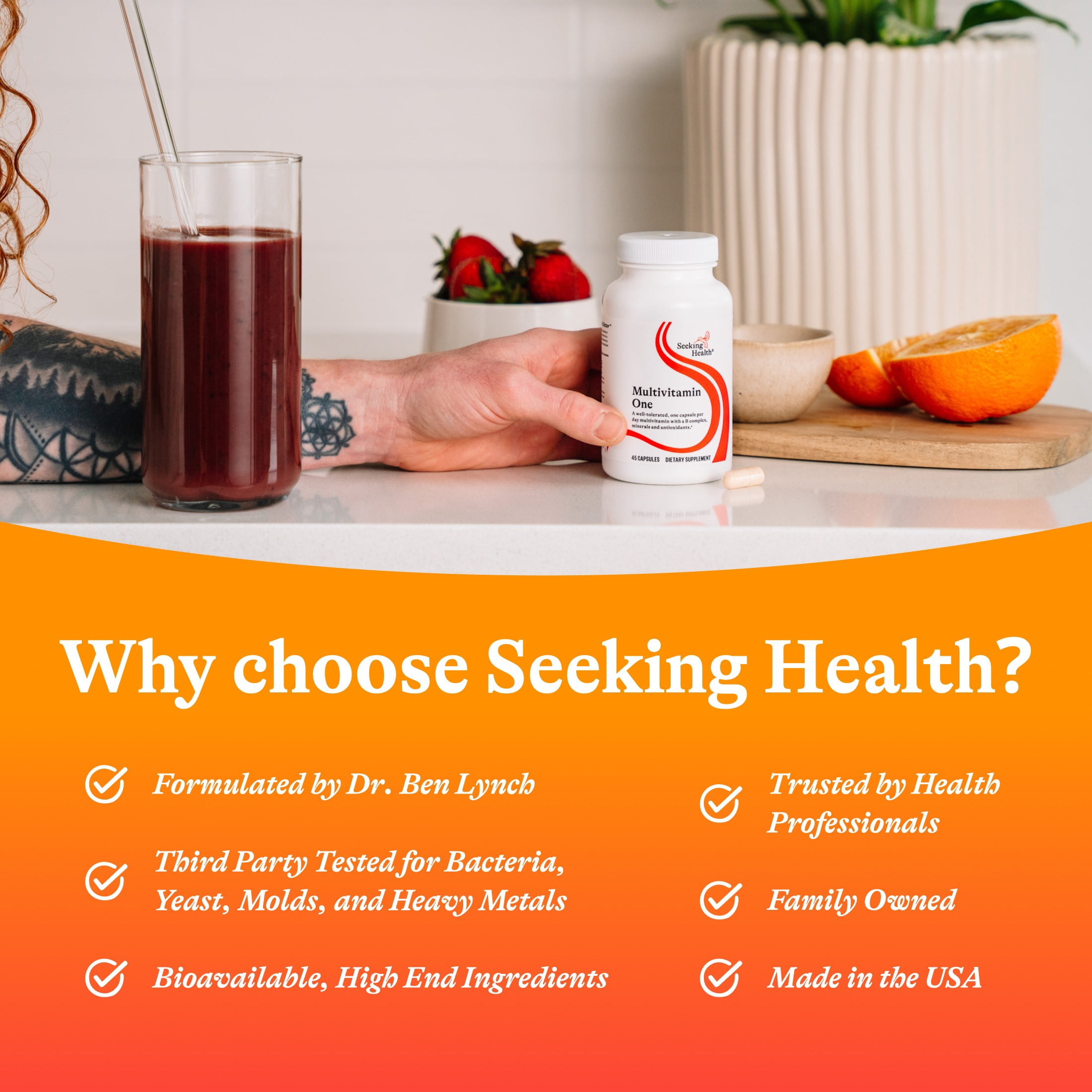 Seeking Health Multivitamin One - Supplement with Zinc, Vitamin B12, & Vitamin A - Magnesium-Free Formula - Multivitamin Supports Methylation & Healthy Aging - 45 Capsules