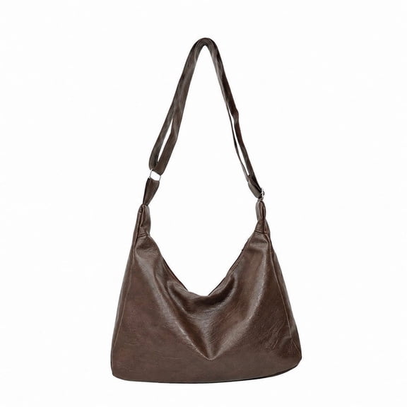 Entchin Slouchy Hobo Bag for Women, PU Leather Crossbody Shoulder Purse with Adjustable Strap, Soft Vegan Leather Handle Handbag, Casual Everyday Travel Work Bag,Coffee
