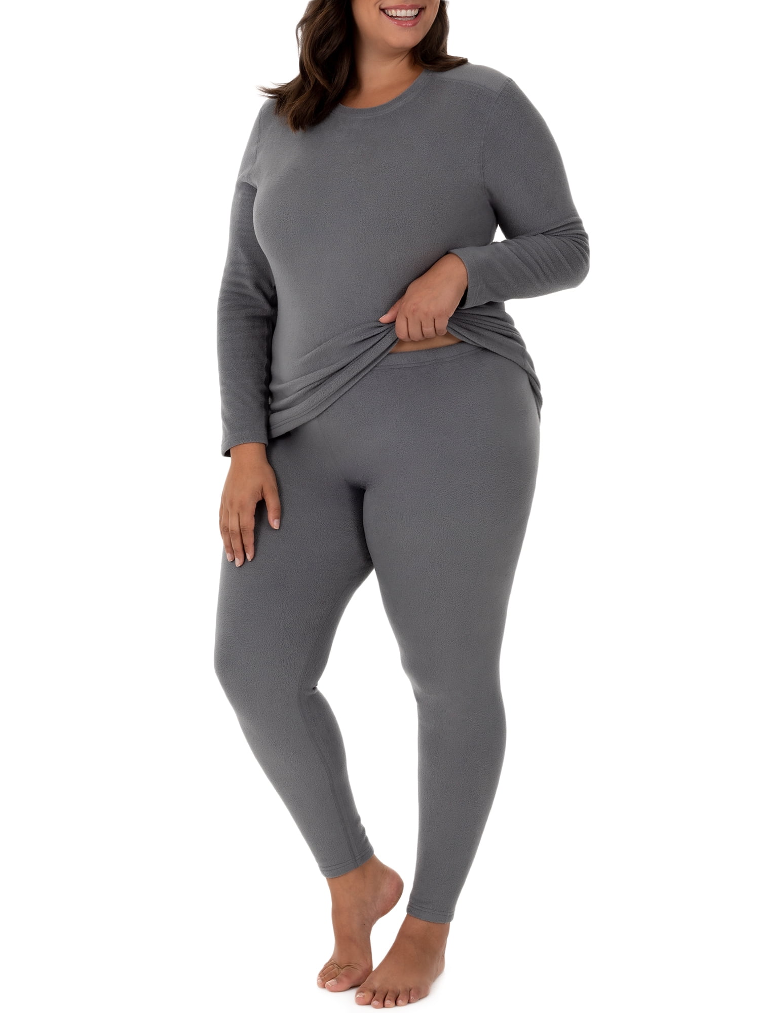 Fruit of the Loom Women's & Women's Plus Stretch Fleece Thermal Top and Bottom Set