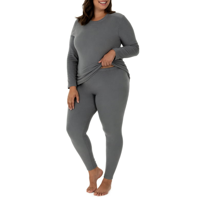 Fruit of the Loom Women's and Plus Thermal Stretch Fleece Top and Pant Set