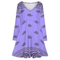 thumbnail image 3 of Purple Paisley Bandana Pattern Long Sleeve Dresses For Women Vintage Elegant Party Dress Oversized V-neck Dress S-8XL, 3 of 7
