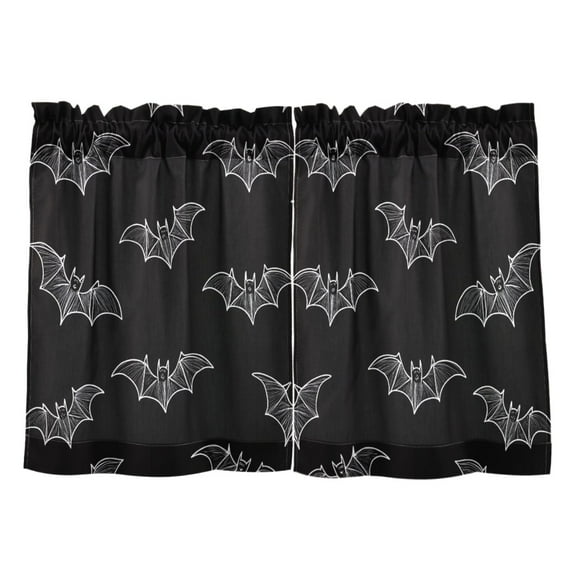 Black Bat Kitchen Curtains Tier Set 27x24 Inch 2 Panels Semi Sheer Light Filtering Privacy UV Protection