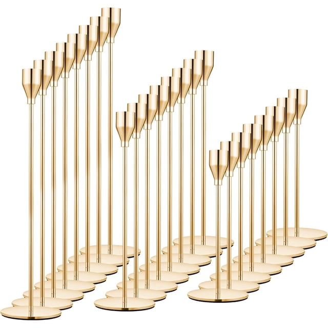 Juego de 24 portavelas dorados para velas cónicas, candelabros decorativos de metal dorado para bodas, cenas, fiestas, decoración del hogar, se adapta a velas de 3/4 pulgadas de grosor y