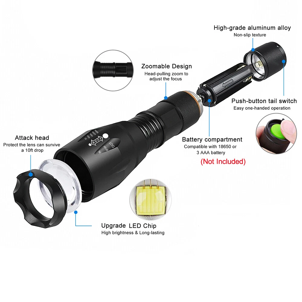 12 Pack Super-Bright 90000LM LED Tactical Flashlight 5 Modes Zoomable Torch Light