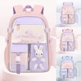 thumbnail image 3 of FUZHIQ 3D Plush Rabbit School Backpack for Ages 3rd 4th 5th 6th Grade Two Tone Color Block Multi Compartment Bookbag, Pink, 3 of 9