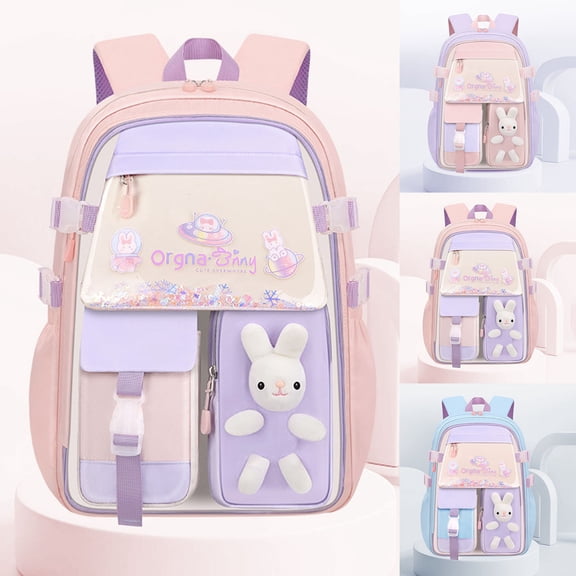 ibiyuan School Backpacks Ergonomic Bunny Print Lightweight Stylish School Bag for Ages 5th 6th 8th 10th, Middle Elementary, High School, Travel, Daily Outings