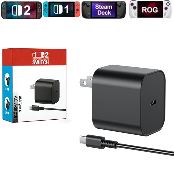 Switch 2 Charger 60w AC Power Adapter for Nintendo 2/1 with 6FT/1.8M Official Length, Support 4K TV Dock, PD 3.0 Fast Charging Supply 20V/3A for Switch Chargers [Replacement for OEM Switch2 Charger]