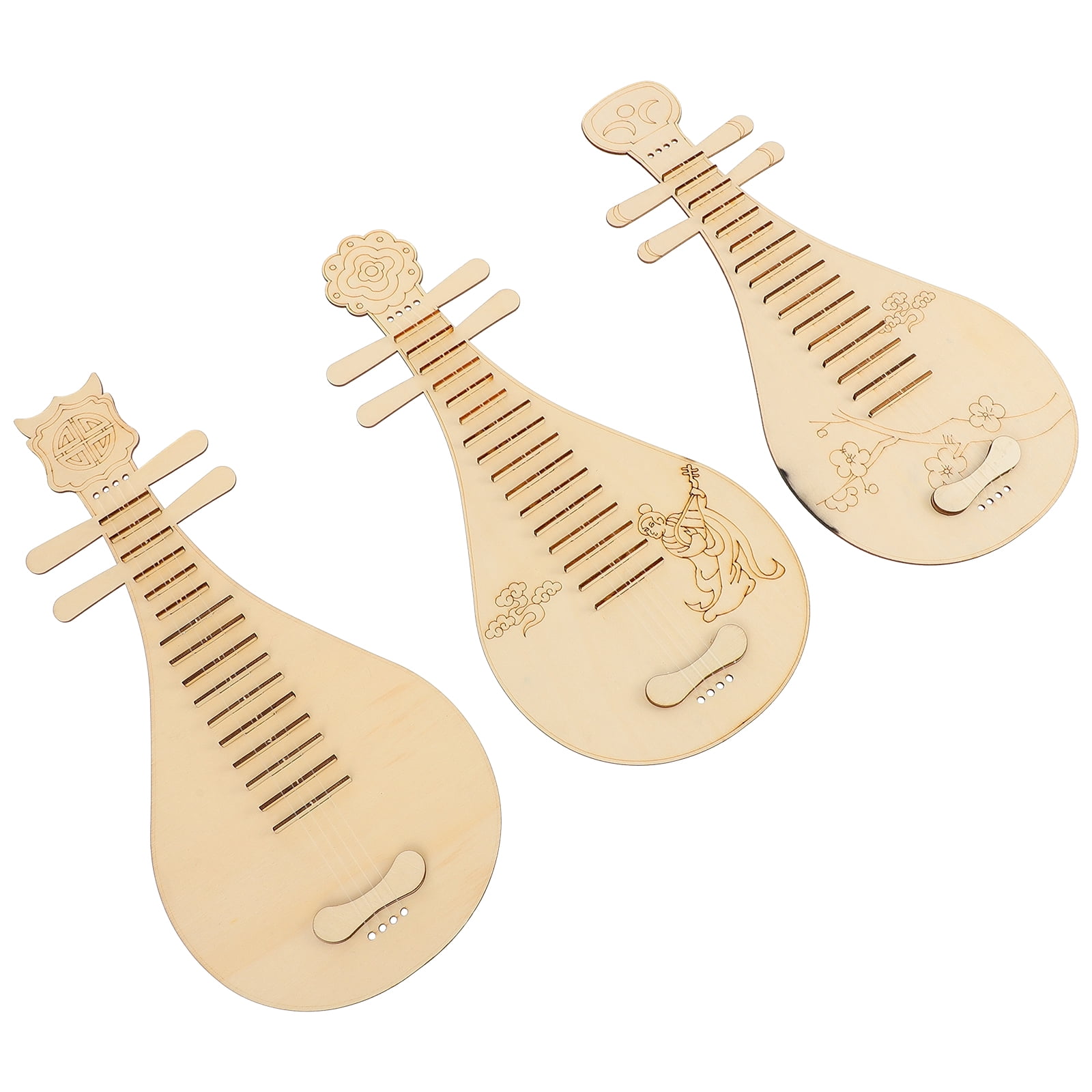 3pcs Children Creative Lutes Wooden Chinese Style Lutes Musical