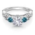 thumbnail image 2 of Gem Stone King 925 Sterling Silver White Created Sapphire London Blue Topaz and White Moissanite Engagement Ring for Women (1.53 Cttw, Gemstone September Birthstone, Round 6MM and 3MM, Size 6), 2 of 4