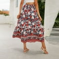 thumbnail image 7 of Women Boho Vintage Floral Print Long Skirt Summer Tiered Maxi Skirt Red L, 7 of 7