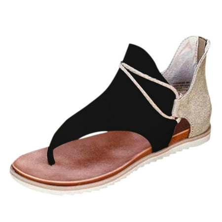 

Follure Girl women s casual shoes Women Summer Clip-Toe Shoes Zipper Comfy Sandals Flats Lady Casual Beach Sandals Black 39
