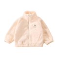 thumbnail image 2 of Kids Thick Warm Fuzzy Fleece Coat, Boys & Girls Fleece Lined Outerwear with Mock Neck, 2025 Fashion Basic Long Sleeve Jacket for Fall and Winter Season Beige, 2 of 4
