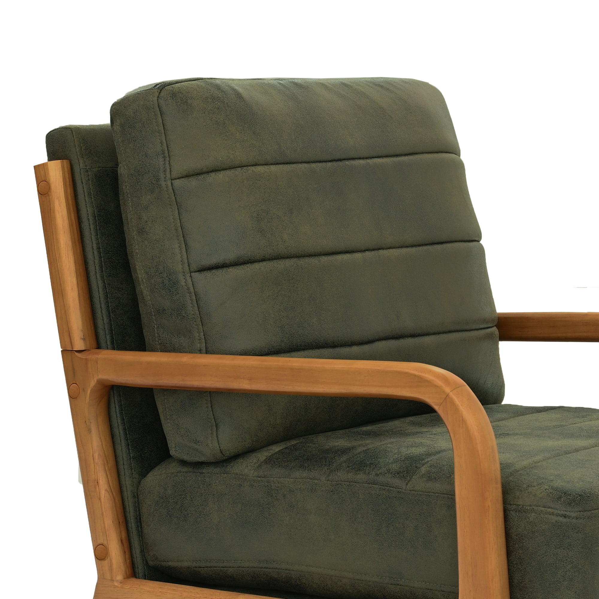 Foil Fabric Accent Chair with Solid Wood Frame, Modern Lounge Chair and Curved Armrest Reading Chair for Living Room Bedroom, Olive Green