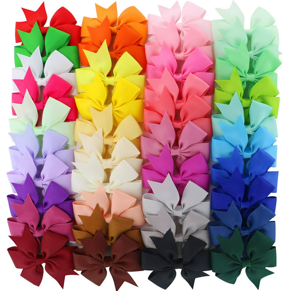 40Pcs Multicolor Ribbon Bow Hair Clip Pure Color Hairpin Hair