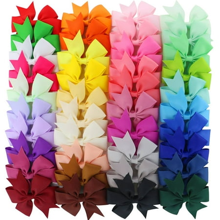 40Pcs Multicolor Ribbon Bow Hair Clip Pure Color Hairpin Hair Accessories For Baby Girls Kids Teens Toddlers