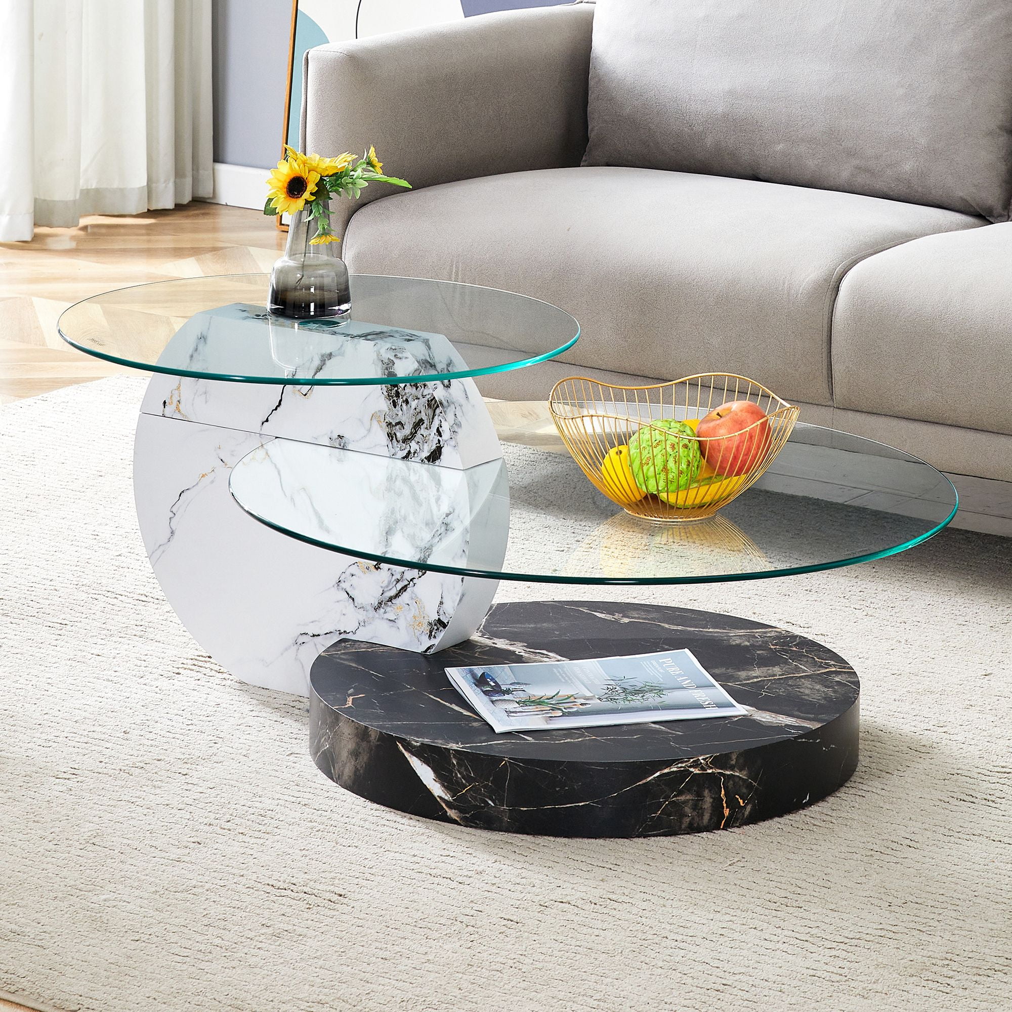 42 inch Black/White Faux Marble
