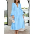 thumbnail image 2 of xiaxaixu Robe Longue Femme Couleur Unie Col en V Manches Longues Grande Balançoire Boho Mode Printemps Automne Décontractée Ample Vacances, 2 of 7