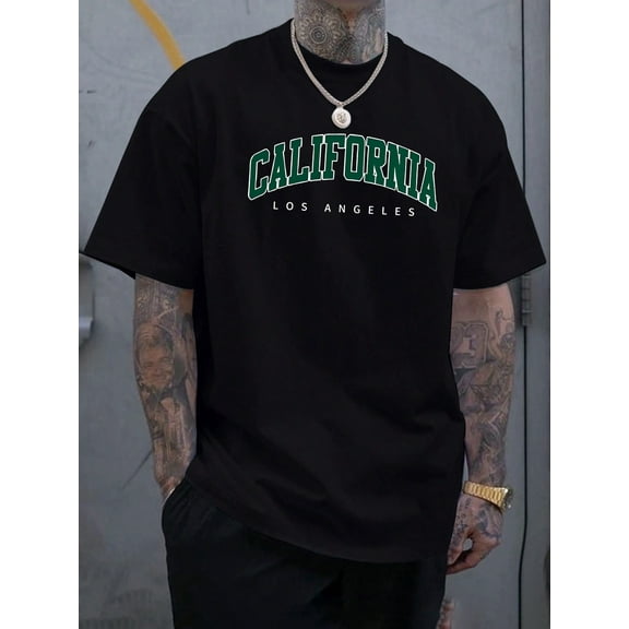 CALIFORNIA Print T-shirt For Men, Casual Short Sleeve T-shirt For Summer
