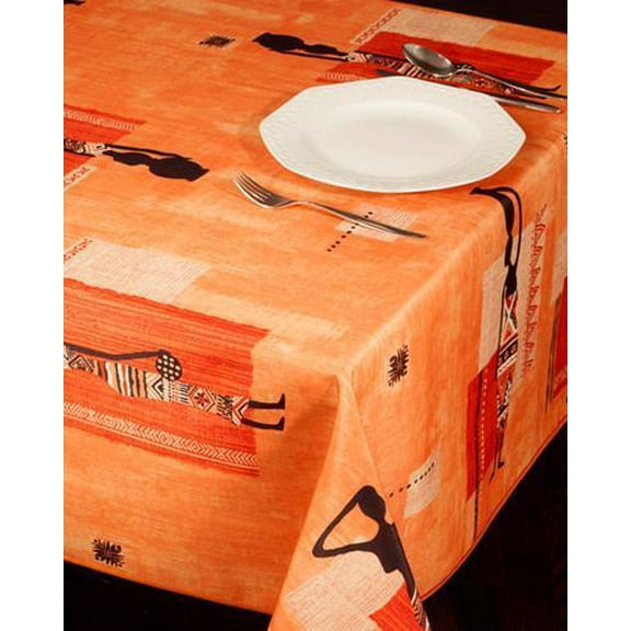 Orange AfriKaane 100% Polyester, Stain Resistant Tablecloth 78 x 59 inch