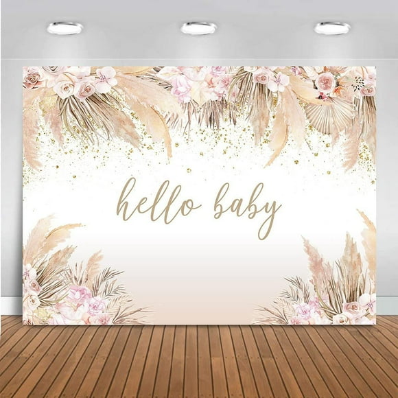 Boho Baby Shower Backdrop for Girl Boho Pampas Grass Pink Floral Hello Baby Shower Decorations Bohemian Oh Baby Shower Banner Background Photo Booth