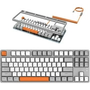 Ajazz AK873 Wired Hot Swappable Mechanical Keyboard, Coiled Cable, 22 RGB Backlit, Classic 3 Color PBT Floating Keycaps, 87% Keyboard with Detachable Magnet Cover, Custom DIY Keyboard