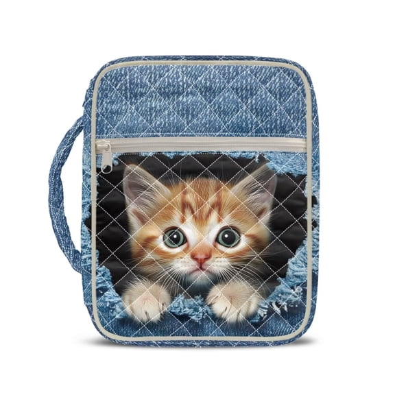 chaqlin Pocket Maine Cat Bible Covers for Women Roomy Handbag Portable Bible Covers with Zipper Quilted Bibles Carrying Case for Standard Bibles, Includes Inner Pockets & Slots