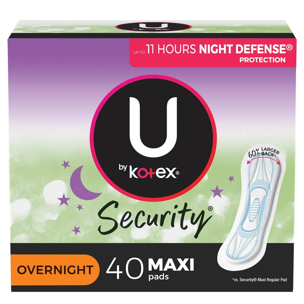 U by Kotex Security Maxi Feminine Pads, Overnight Absorbency, Unscented