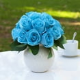 thumbnail image 2 of Enova Home 18 Heads Artificial Silk Roses Faux Flowers Arrangement in Round Tapered Ceramic Pot for Home Office Wedding Decor (Aqua), 2 of 4