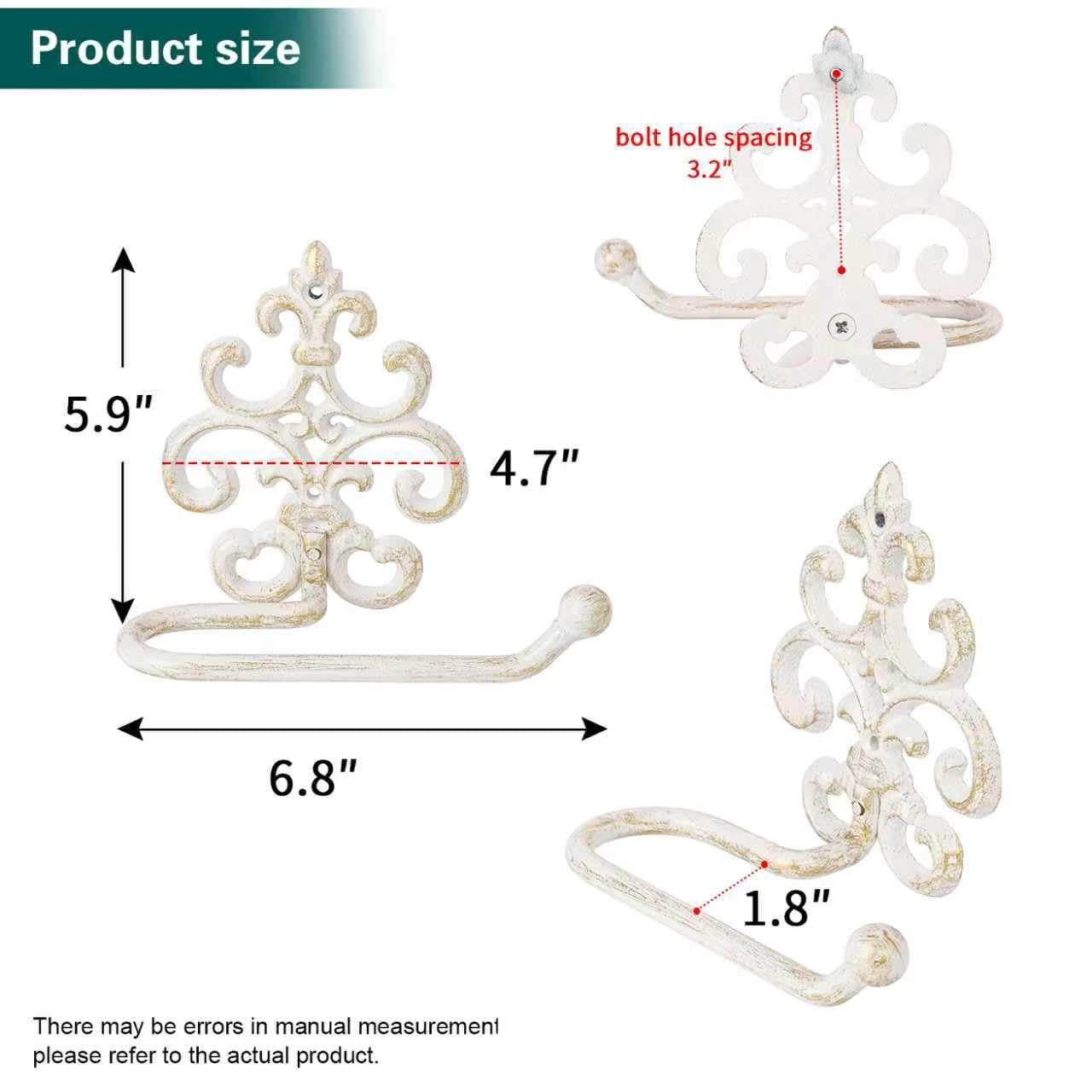 Sungmor Vintage Cast Iron Toilet Paper Holder - Wall Mounted Rustic Bathroom Tissue Holder with White & Gold Finish, Decorative Accent for Farmhouse, Victorian Décor, Heavy Duty Metal Scroll Design