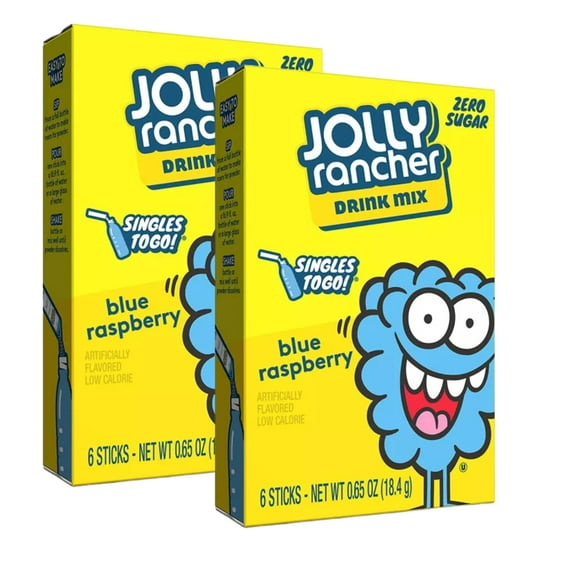 Jolly Rancher Singles-To-Go Powder Drink Mix Zero Sugar, Low-Calorie Blue Raspberry Fruity Flavored  On The Go Water Enhancer Mix Packets for Lunch Picnics Outdoor Beverages 2 Boxes (12 Servings)